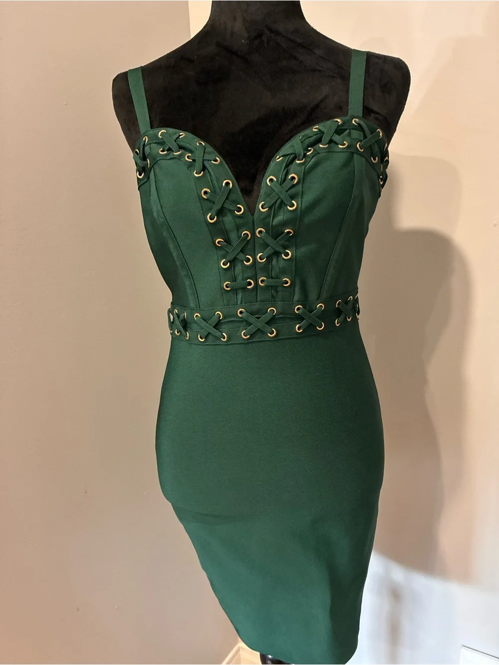 bebe Emerald Green Lace-Up Bodycon Mini Dress - Picture 3 of 9